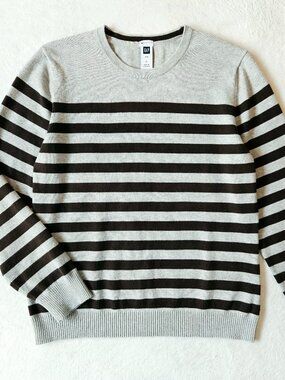 Gap Women's Pullover Sweater Hi-Low Stretch Crewneck Striped Cotton Size L